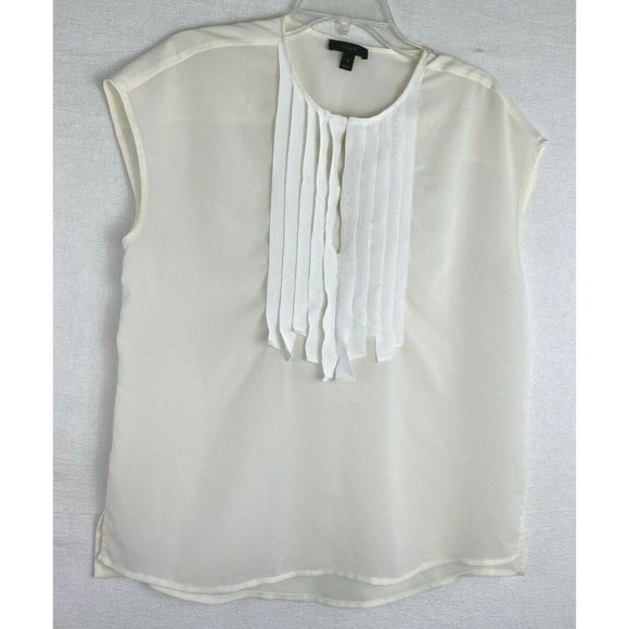 J Crew Sheer Ivory & White Sleeveless Career Blouse Ruffle Front Womens Size 2 - Picture 1 of 7